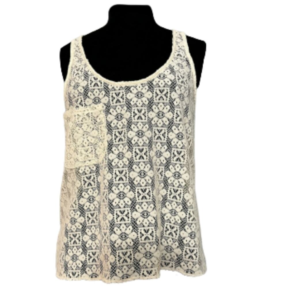 Show Me Your MuMu Racerback Semi Sheer Eyelet Pocket Tank Top Embroidered Medium